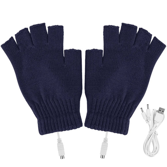 Gants chauffants femme sans doigts et robustes avec un câble USB en bas à droite sur fond blanc