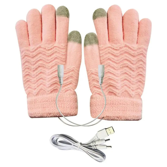 Gants chauffants femme doux et tendances avec un câble USB sur fond blanc