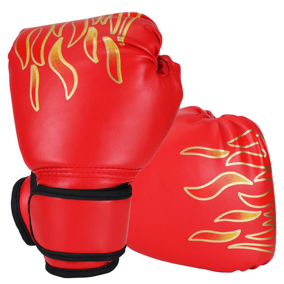 Gants de boxe rouges pour enfants avec motifs de flammes sur fond blanc