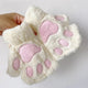 Gants sans doigts en forme de pattes de chat sur un fond blanc.